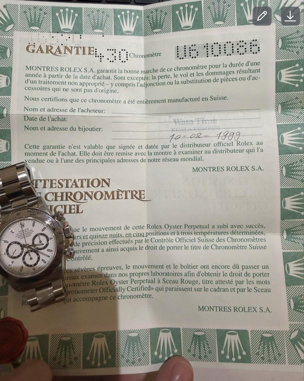 Rolex Zenith Daytona White Dial Reference 16520 Unpolished Box